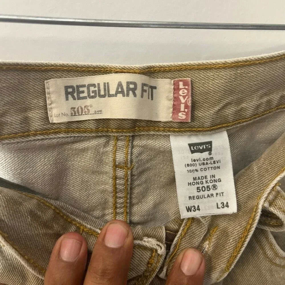 Levis 505 Regular Fit Jeans Mens 34x34‎ Brown Tan Straight Leg Denim Pants M44